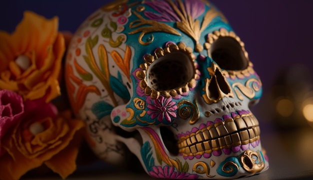 Free photo day of the dead decoration celebrates indigenous culture generated by ai