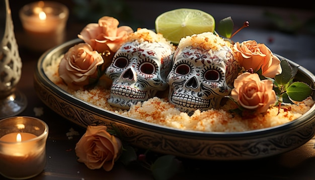 無料写真 死者の日のお祝いの不気味な装飾キャンドル人工知能によって生成されたメキシコ文化