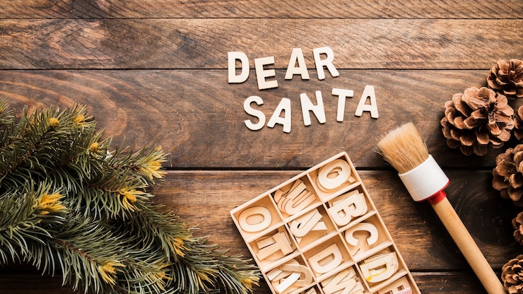 Free Photo dear santa inscription near coniferous twig, snags and letters 