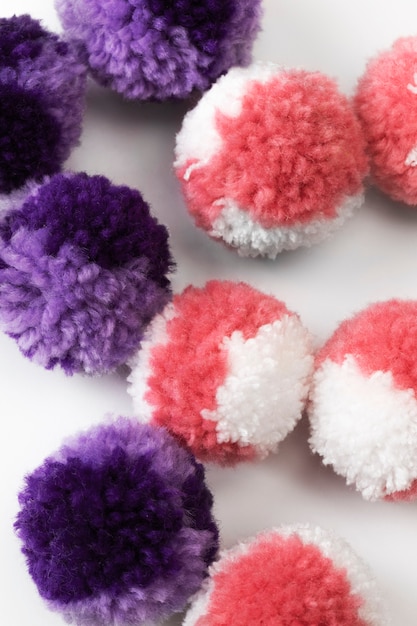 Decirative pom poms close up detail