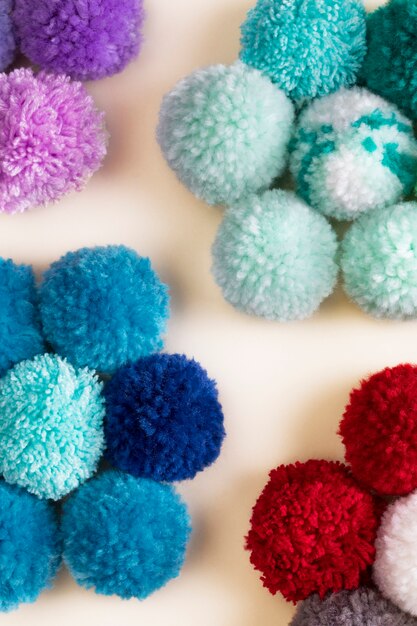 Decirative pom poms close up detail