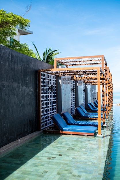 deckchair swimming pool in resort