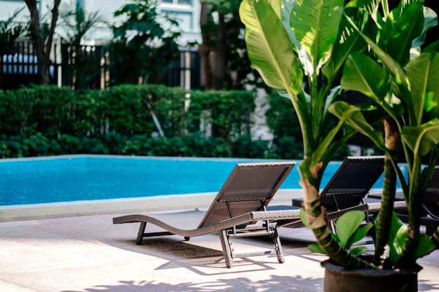 deckchair at swimming pool