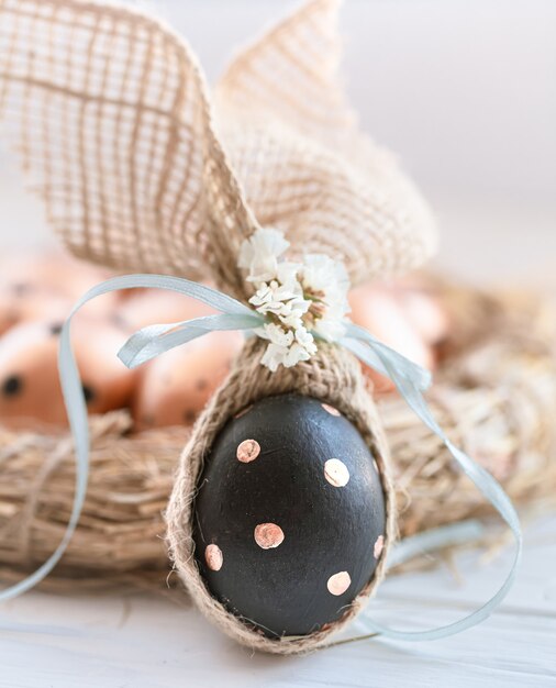 Decorated Easter eggs in black with golden pattern