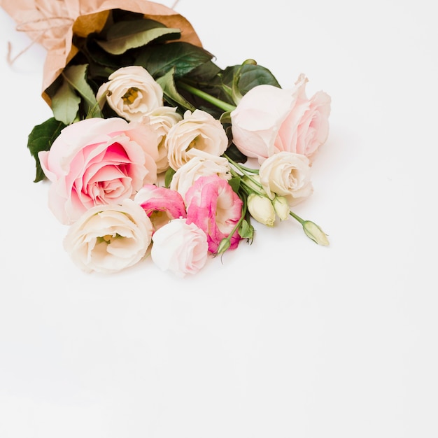 Decorated flower bouquet on white background