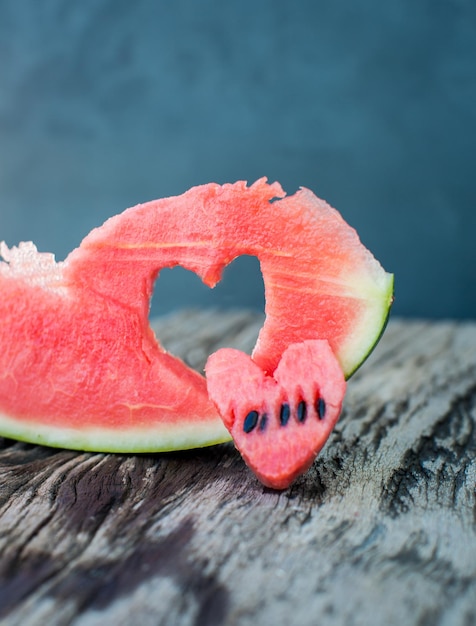Decorated watermelon slices with heart shape