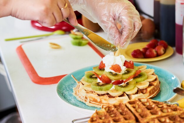 Decorating breakfast waffle