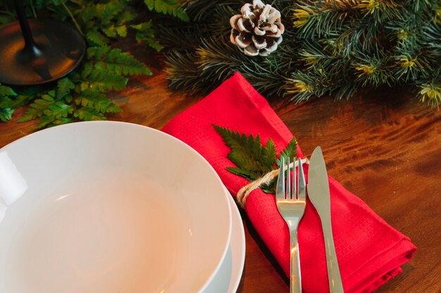 Decoration for christmas dinner with cutlery