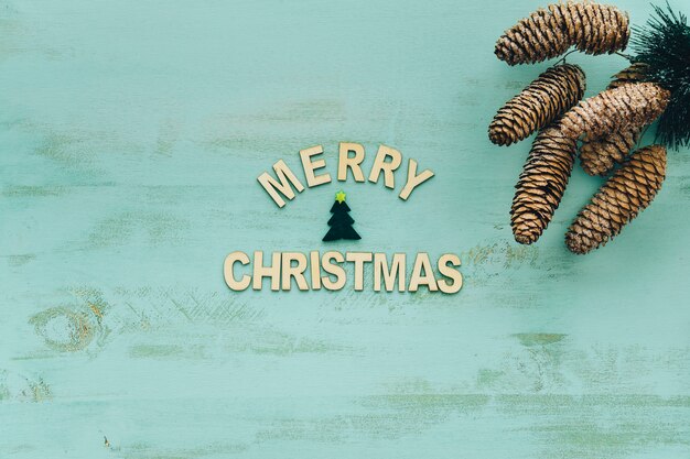 Decoration for christmas with letters and pine cones