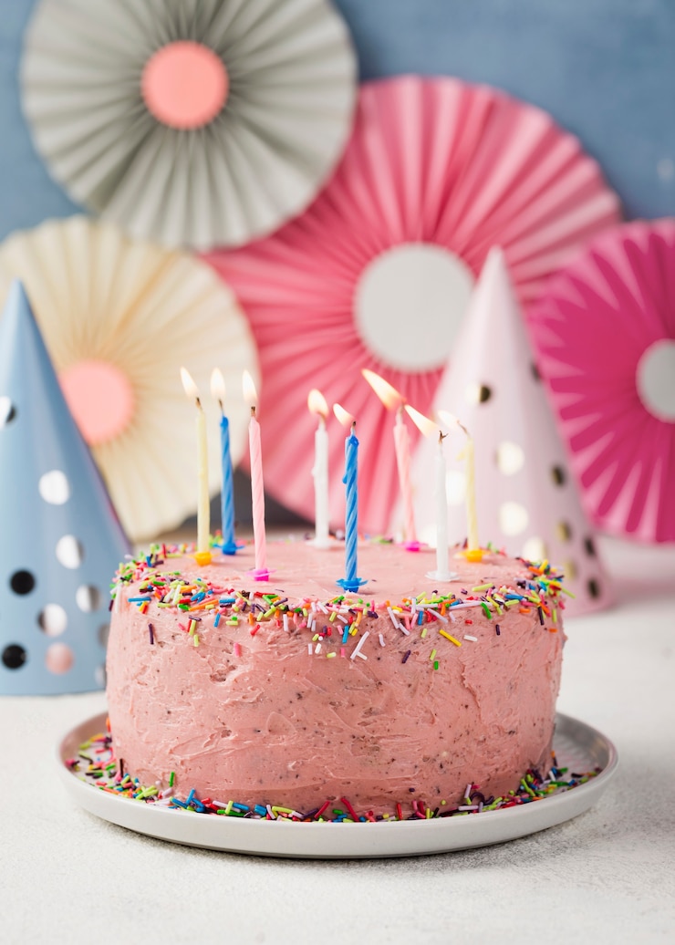 無料Photo 誕生日パーティーのためのピンクのケーキの装飾