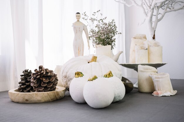 Decoration with white pumpkin