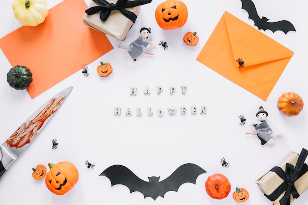 Decorations with Happy Halloween inscription in middle