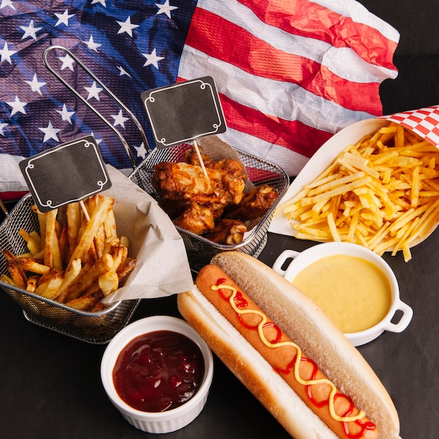 Decorative american fast food composition