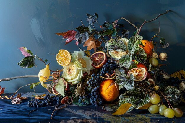 건조 된 과일 과 꽃 으로 장식 된 배열