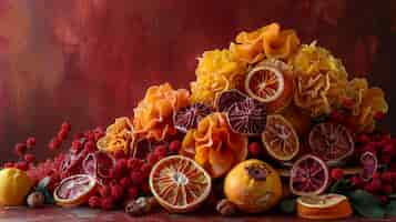 Foto gratuita disposizione decorativa con frutta secca e fiori