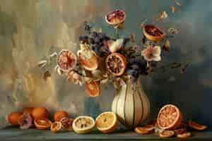 Free photo decorative arrangement with dried fruits and flowers