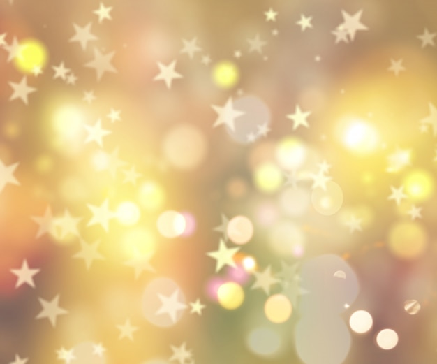 Decorative christmas background of stars and bokeh lights