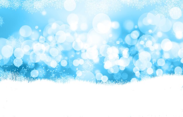 Decorative Christmas background with bokeh lights and snowflakes