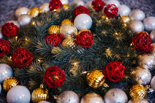 Decorative christmas balls on fir