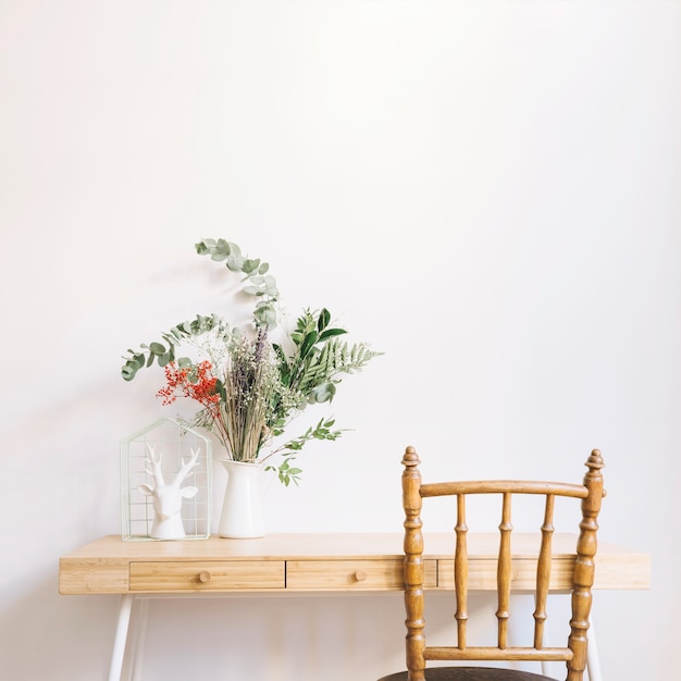 Decorative desk with flower pot