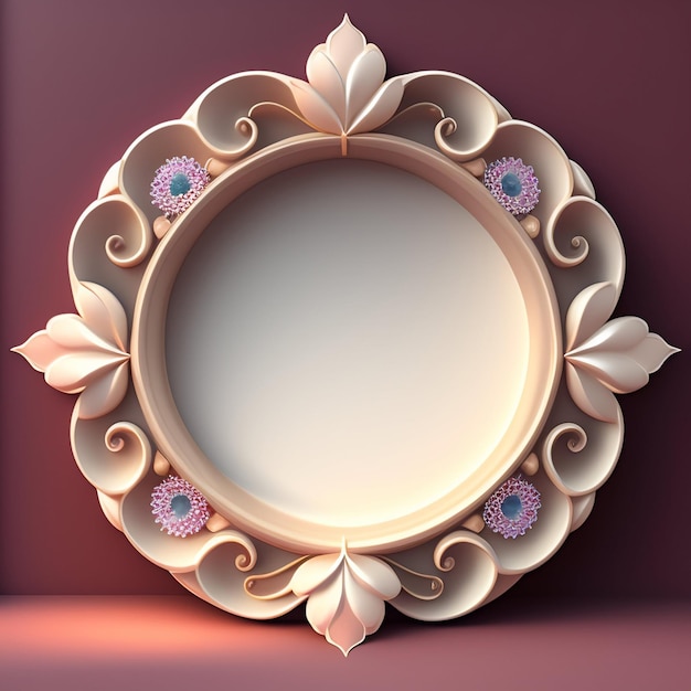 A decorative frame with pink and purple flowers and a purple background.