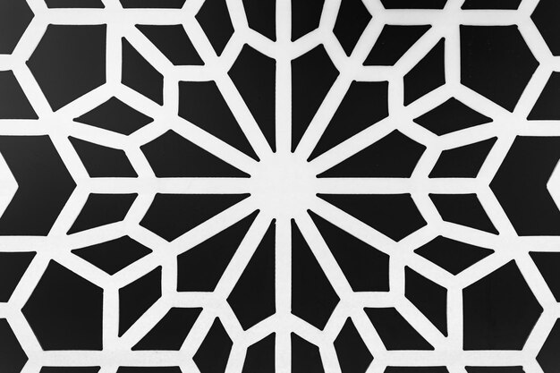 Decorative lattices on the pedestrian and transport gates of the mansion Black and white entrance door detail horizontal closeup silhouette iron lattice