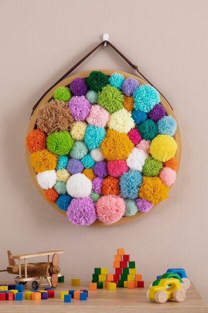 Decorative pom poms used for decorations around the house