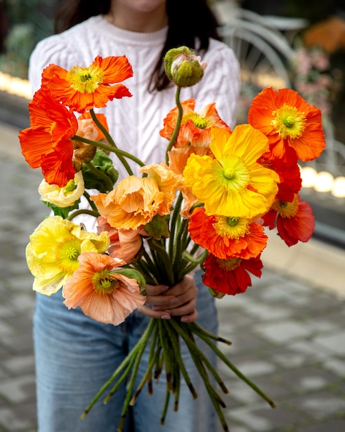 decorative poppy flowers side view