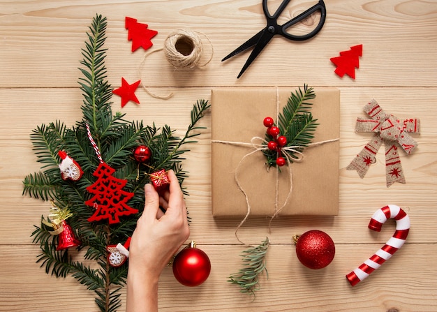 Decorative present box and candy cane