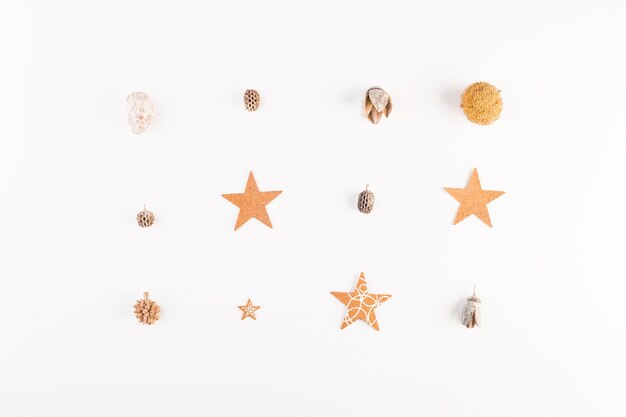 Decorative stars and dry acorns