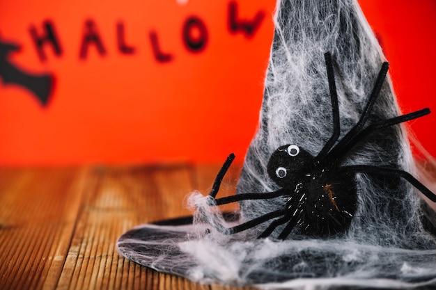 Бесплатное фото Декоративная паутина и паук на шляпе