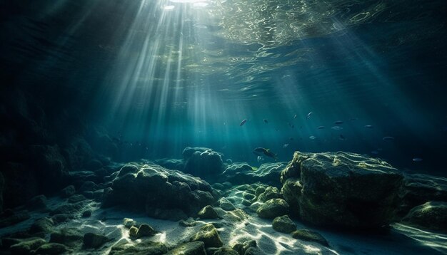 Deep below a colorful reef teems with life generated by AI