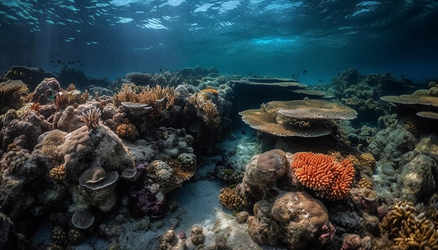 Глубоко под водным приключением кораллового рифа, созданным искусственным интеллектом