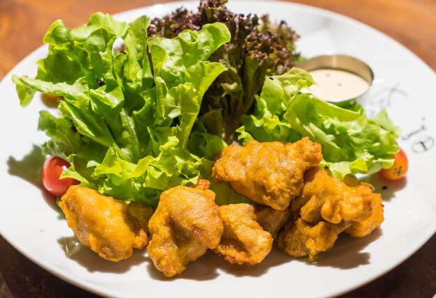 Deep fried chicken  with salad