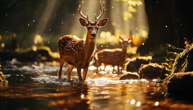 Deer in winter forest reflecting beauty in nature generated by artificial intelligence