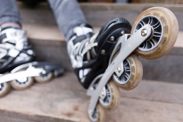 Defocused close-up of roller blades