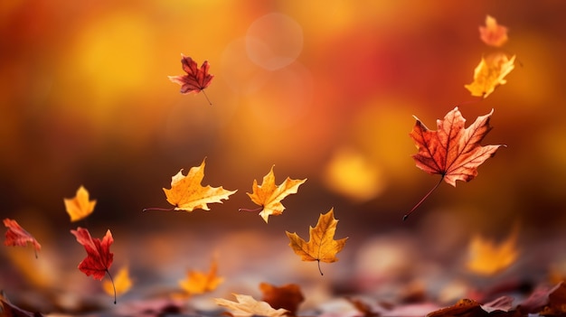 Defocused dry autumn leaves in nature