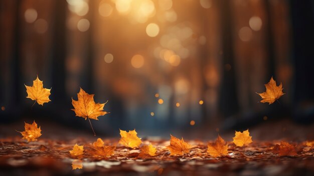 Defocused dry autumn leaves in nature