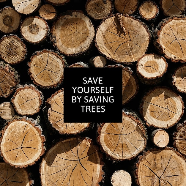 Free photo deforestation environmental awareness with stack of timber background