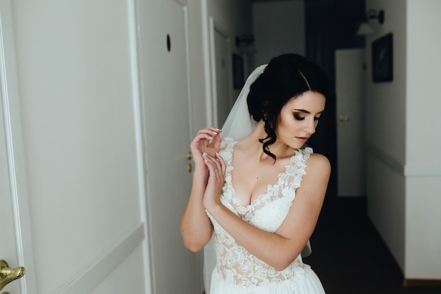 Free photo delicate bride prepared for her day