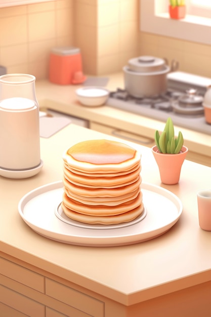 Delicious 3d pancakes still life