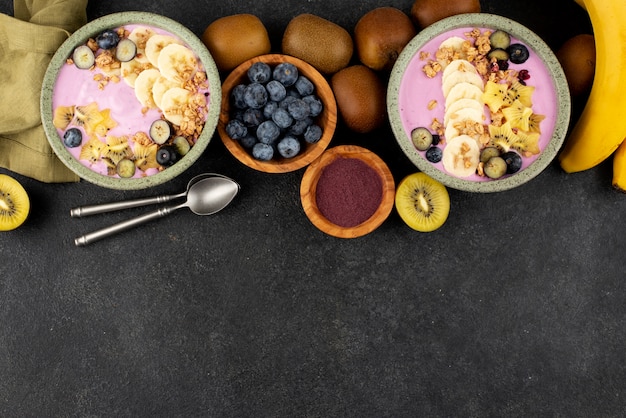 Delicious açai bowl arrangement with copy space