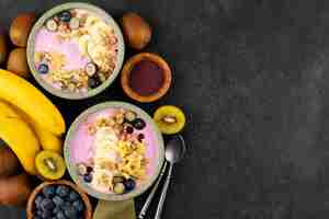 Free photo delicious açai bowl arrangement with copy space