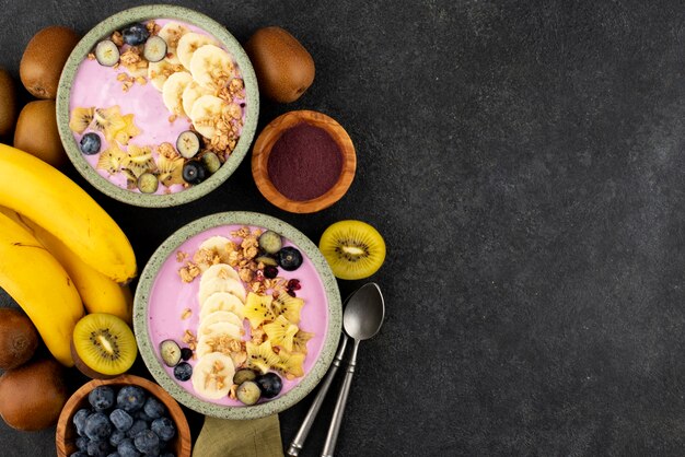 Delicious açai bowl arrangement with copy space