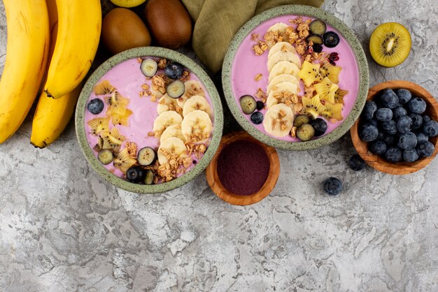 Delicious açai bowl arrangement with copy space