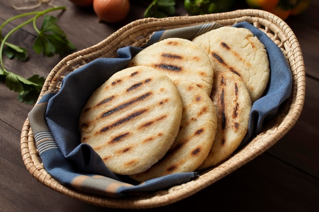 Delicious arepas in basket