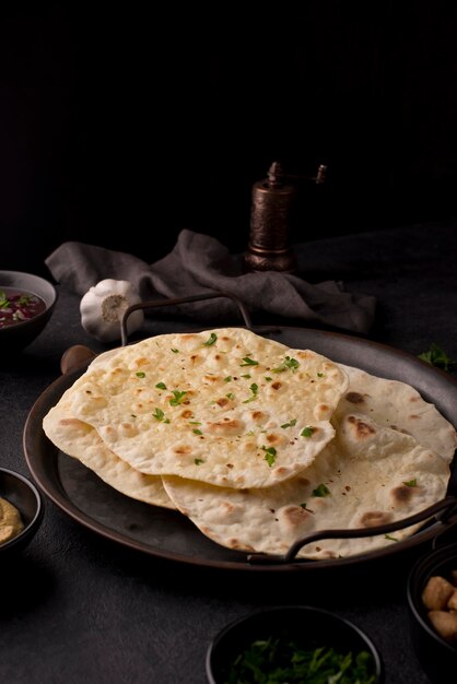 Delicious arrangement of traditional roti