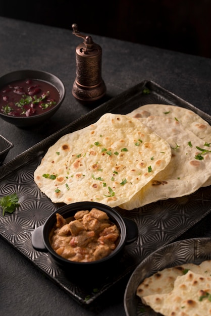 Delicious arrangement of traditional roti