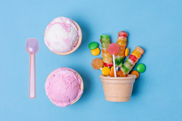 Delicious assortment of ice cream and candies