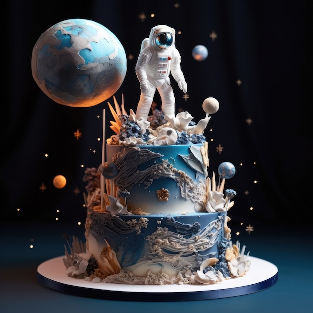 Foto gratuita una deliziosa torta di astronauti in 3d.